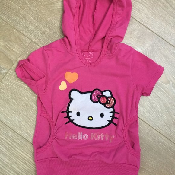 $4 ADD-ON* Pink Hello Kitty girls 2T hooded short-sleeved tee - Picture 1 of 1